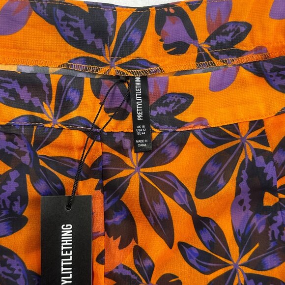 PrettyLittleThing Womens High-Waisted Sheer Pants Sz12 Beach Flares Floral pants - Picture 3 of 11